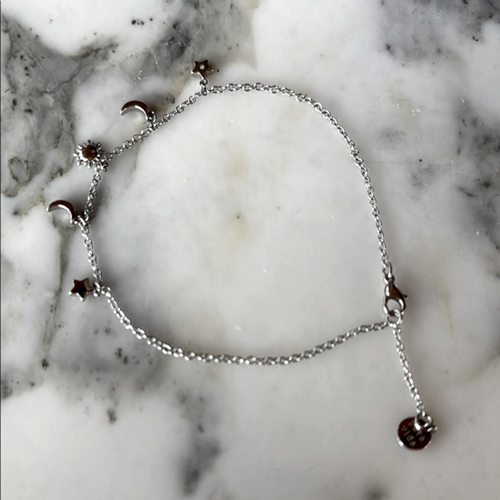 Pura Vida Silver Heart Moon Sun Charm Anklet 10’
